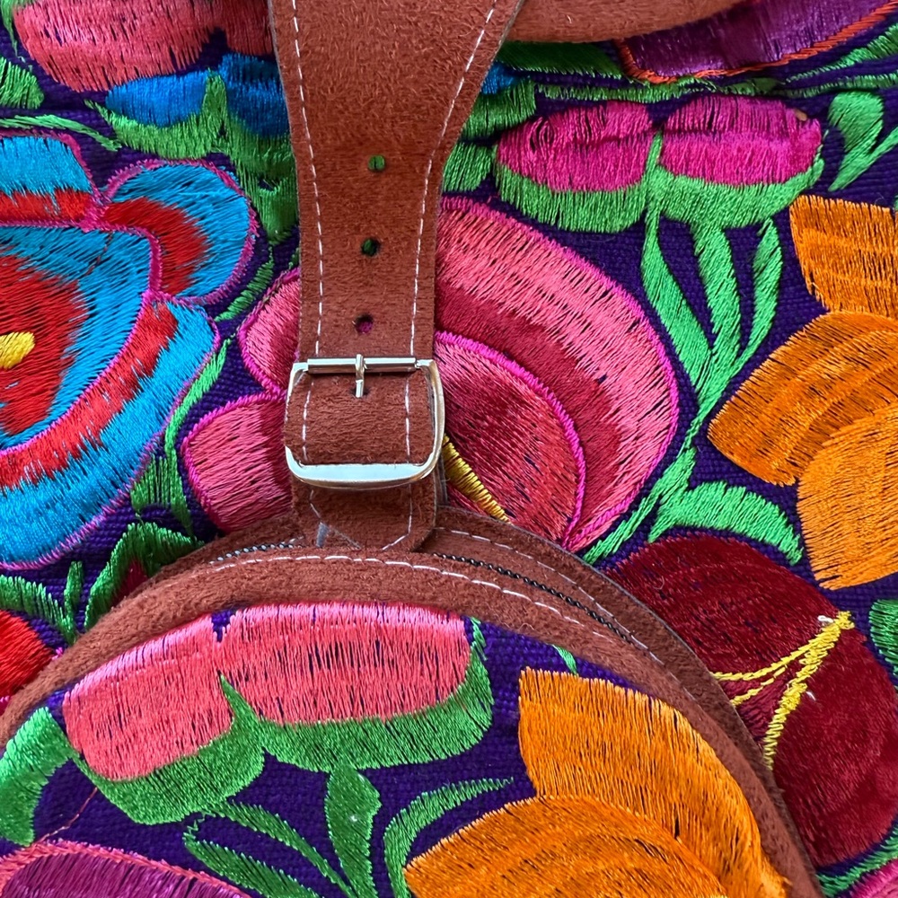 Floral Backpack, Mexican backpack, 100% cotton backpack, women’s backpack, - Picture 3 of 6